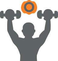 Flat minimal bold silhouette of person lifting dumbbells gray silhouette with an orange accent detail health wellness vector
