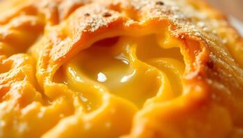 close up of a pastry with an egg in it photo