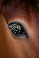 close up of a horse's eye with long eyelashes photo