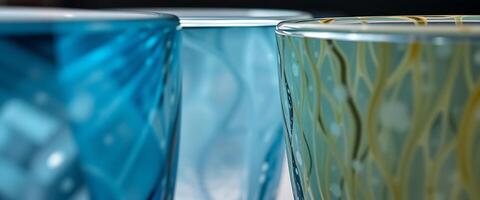 close up of three different colored vases photo
