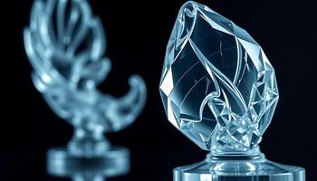 crystal award is shown in front of a black background photo