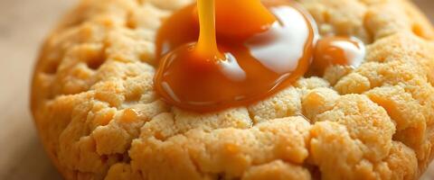 close up of a pastry with a caramel topping photo