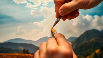person is painting a picture with a brush photo
