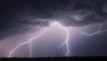 lightning bolt is seen in the sky over a field photo