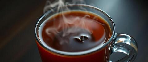 close up of a cup of coffee with steam coming out of it photo