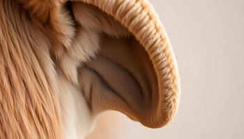 close up of a brown and white cow's head photo