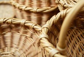 three wicker baskets sitting next to each other photo