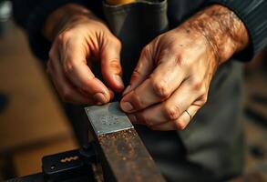 man is working on a piece of metal photo