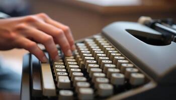 close up of a person typing on a typewriter photo