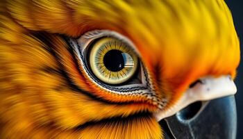 close up of a yellow parrot's eye photo