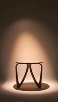 wooden table with a light shining on it photo