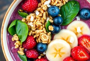 close up of a bowl of fruit and nuts photo