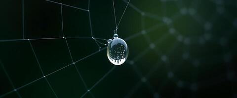 spider's web with a light bulb hanging from it photo
