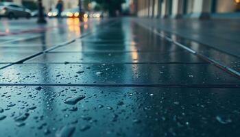 wet sidewalk with rain drops on it photo