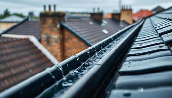 row of roofs with rain on them photo