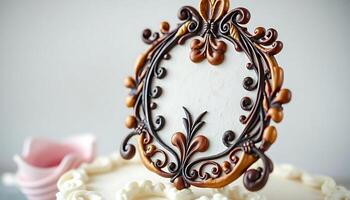 cake with a decorative frame on top of it photo