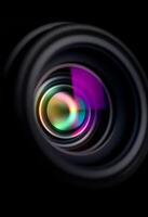close up of a camera lens on a black background photo