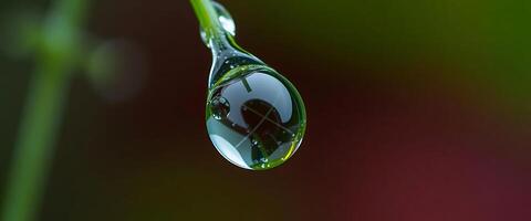 drop of water hanging from a blade of grass photo