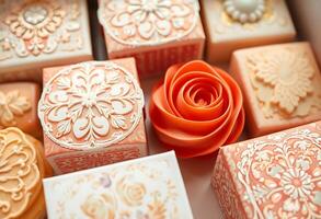 close up of a box with a flower on it photo