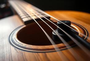 close up of the strings on a guitar photo
