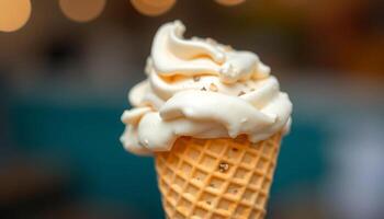 ice cream cone with white icing on top photo