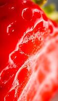 close up of a red strawberry with water droplets photo