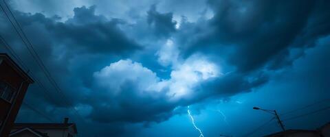 dark blue sky with a lightning bolt in the middle of it photo