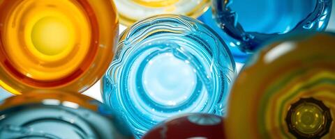 close up of many different colored glass bowls photo