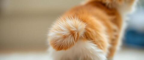 close up of a cat's tail with a blurry background photo