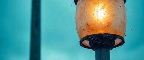 close up of a street light with a blue sky in the background photo