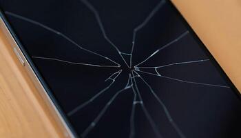 close up of a cell phone with a broken screen photo