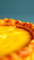 close up of a pie with a blue background photo