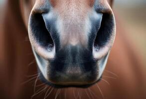 close up of a horse's nose with a blurry background photo