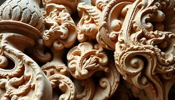 close up of a bunch of carved wood photo