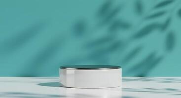A white container sitting on a table with a green background photo