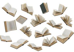Many open books are arranged in a circle photo