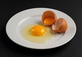 An egg is broken in half on a plate photo