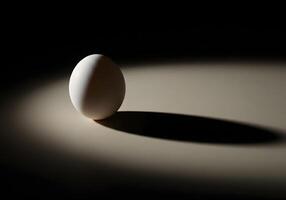 An egg is sitting on a table with a shadow photo
