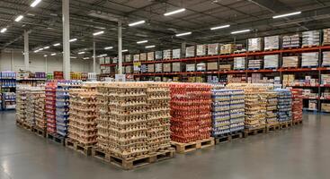 A large warehouse with lots of pallets and boxes photo