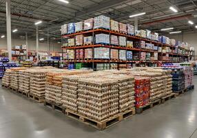 A large warehouse with lots of boxes and shelves photo