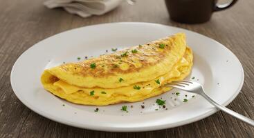 A plate with an omelet and a fork on it photo