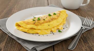 A plate with an omelet and a fork photo