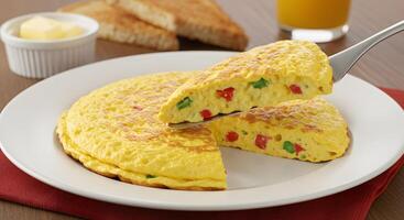 A plate with a slice of omelet and a fork photo