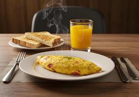 A plate with an omelet and toast on it photo