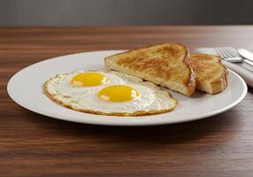 A plate with toast and eggs on it photo