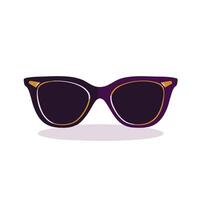 Flat minimal bold silhouette of pair of glasses dark purple silhouette with a gold accent detail health wellness vector