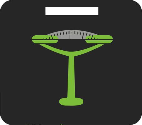 Body scale shown a black silhouette with green accent details symbolizing weight management and wellness in bold flat design