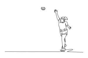 Single continuous line drawing strong female athlete training discus throwing. Spinning within circle before launching heavy discus, aiming maximum distance. One line draw design illustration vector
