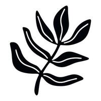 Modern doodle-style leaf icon in pure black, isolated for effortless integration into packs and decorative assets vector
