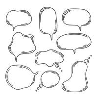collection of abstract doodle style speech bubbles on white background. playful hand-drawn shapes create cheerful, creative atmosphere for communication concepts, graphic design projects, social media vector